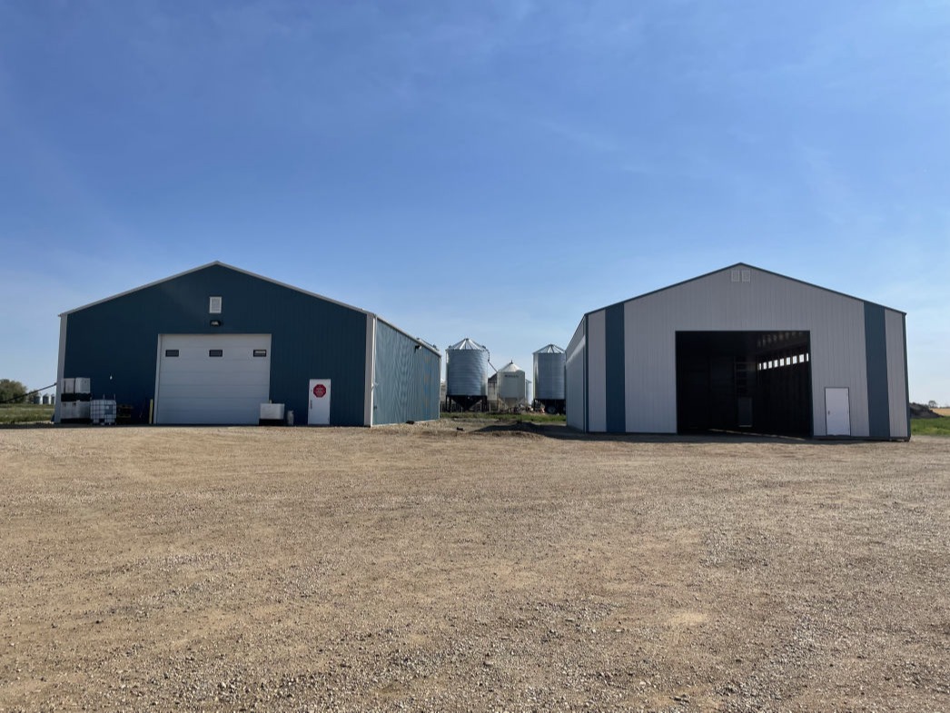 New seed shed (right).