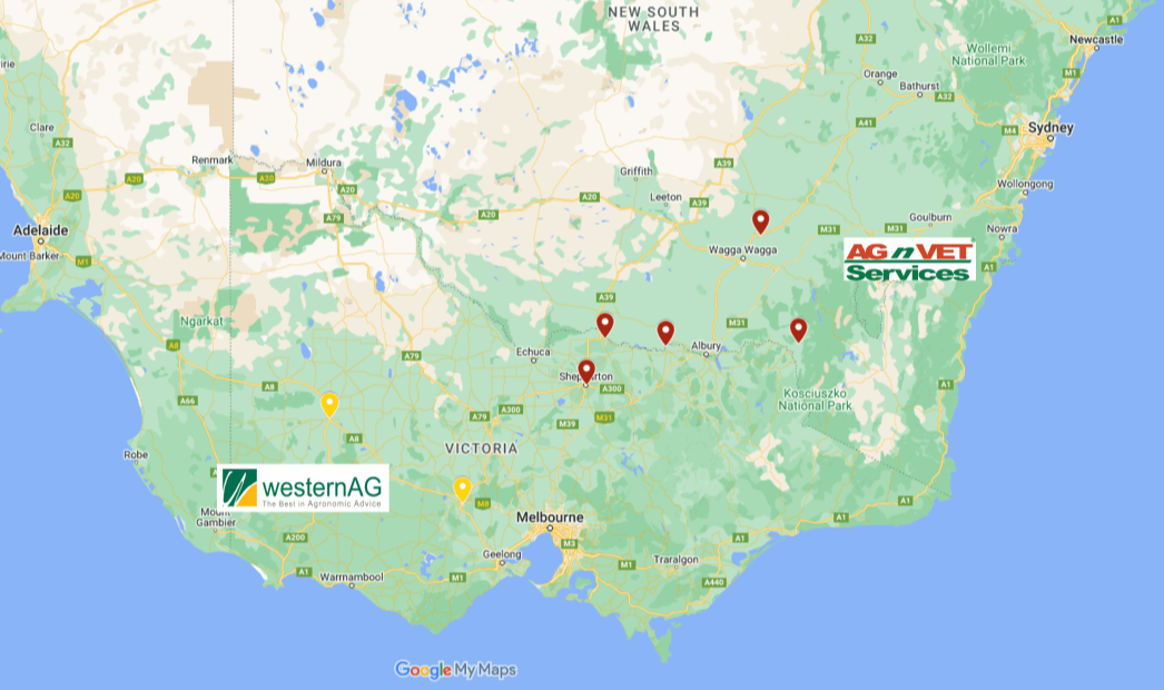 Zoomed in map of AgLink Exchange locations.